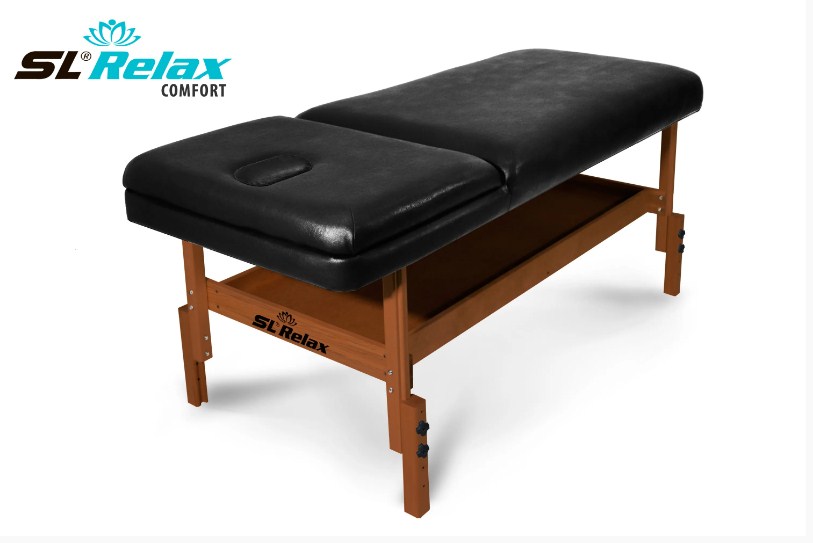 Массажный стол Start Line Relax Comfort черная кожа (темное дерево)