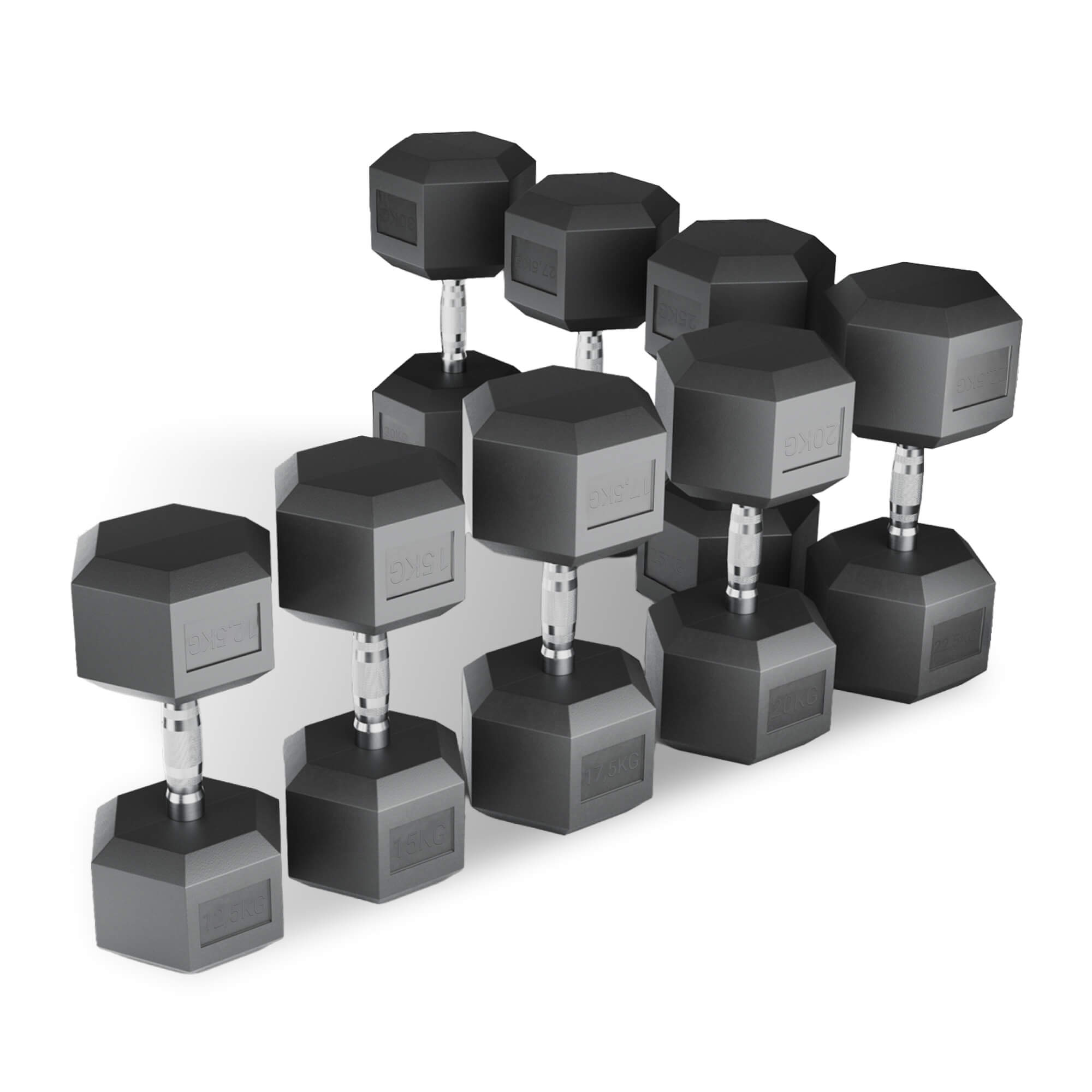 Ряд гантелей гексагональных UNIX Fit обрезиненных от 12,5 до 30 кг