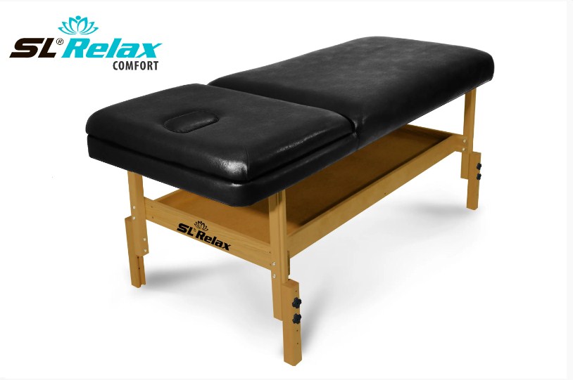 Массажный стол Start Line Relax Comfort черная кожа (светлое дерево)