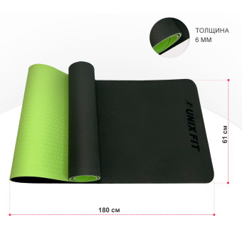 Коврик для йоги и фитнеса UNIX Fit (180 х 61 х 0,6 см, двусторонний, двуцветный, зеленый)