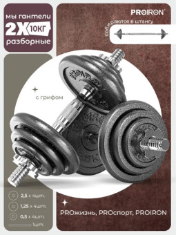 Гантели разборные PROIRON Г2100Ч (2 шт по 10 кг)