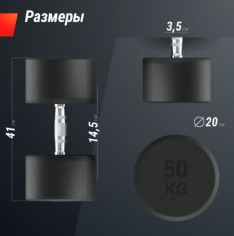 Гантели круглые обрезиненные UNIX Fit PRO (50 кг, 2 шт)