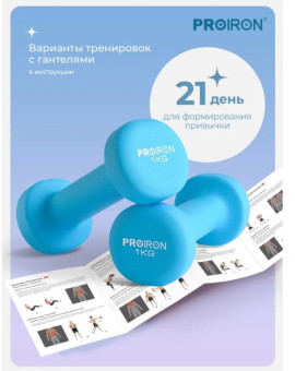 Гантели неопреновые PROIRON Г2010СНЕО (2 шт по 1 кг, голубые)