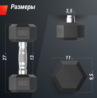Гантели гексагональные обрезиненные UNIX Fit (5 кг, 2 шт)