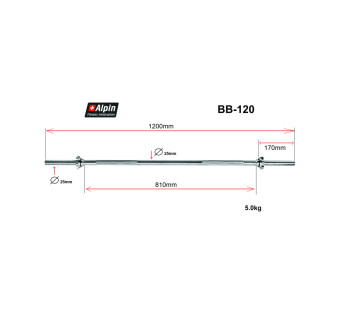 Гриф для штанги Alpin BB-120, 120см 26мм
