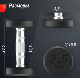 Гантели круглые обрезиненные UNIX Fit PRO (2.5 кг, 2 шт)