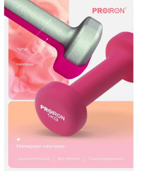 Гантели неопреновые PROIRON Г2010РНЕО (2 шт по 1 кг, розовые)