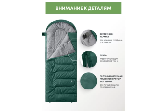 Спальный мешок RSP Sleep 250 R (зелёный, 220x80см, молния справа)