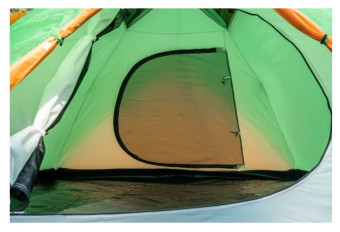 Палатка Sundays ZC-TT009-3P v2 (зеленый/желтый) со спальным мешком ZC-SB001 (синий)