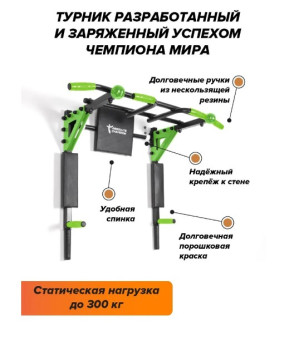Турник 3 в 1 Absolute Champion "Центрл Спорт PRO Maх" (черно-салатовый)