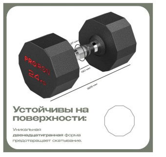 Гантель обрезиненная PROIRON Г1240ОБР (24кг)