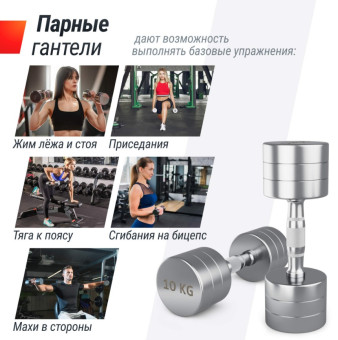 Гантели UNIX Fit PRO круглые, хромированные (10 кг, 2 шт)