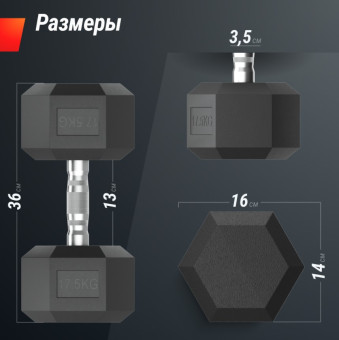 Гантели гексагональные обрезиненные UNIX Fit (17.5 кг, 2 шт)