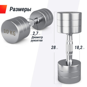 Гантели UNIX Fit PRO круглые, хромированные (10 кг, 2 шт)