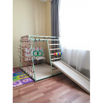 Детский спортивный комплекс Вертикаль Весёлый Малыш MAXI, горка, мягкий бортик (фисташковый)