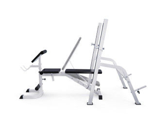 Скамья со стойками под штангу DFC GORILLA с партой для бицепса (белая)