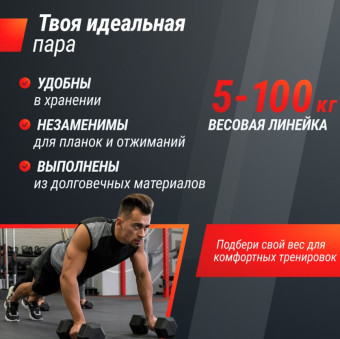 Гантели гексагональные обрезиненные UNIX Fit (2,5 кг, 2 шт)