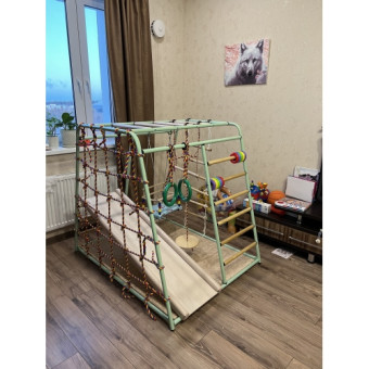 Детский спортивный комплекс Вертикаль Весёлый Малыш MAXI, горка, мягкий бортик (фисташковый)