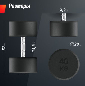 Гантели круглые обрезиненные UNIX Fit PRO (40 кг, 2 шт)