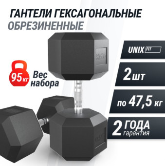 Гантели гексагональные обрезиненные UNIX Fit (47.5 кг, 2 шт)
