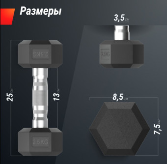 Гантели гексагональные обрезиненные UNIX Fit (2,5 кг, 2 шт)
