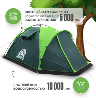 Палатка кемпинговая RSP Narle 3 с автоматическим каркасом (зелёный)