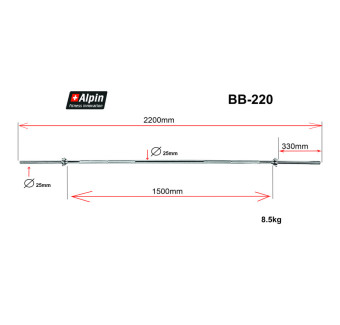 Гриф для штанги Alpin BB-220, 25мм, длина 220см