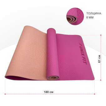 Коврик для йоги и фитнеса UNIX Fit (180 х 61 х 0,8 см, двусторонний, двуцветный, розовый)