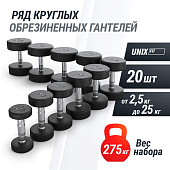 Ряд гантелей круглых UNIX Fit обрезиненные от 2,5 до 25 кг