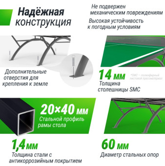 Антивандальный теннисный стол UNIX Line 14 mm SMC (Зелено-Серый)