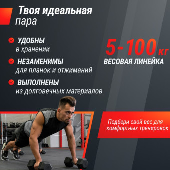 Гантели гексагональные обрезиненные UNIX Fit (5 кг, 2 шт)