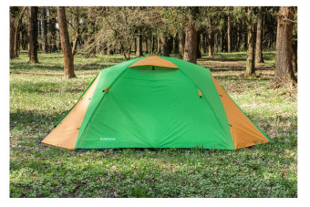 Палатка Sundays ZC-TT009-3P v2 (зеленый/желтый) со спальным мешком ZC-SB001 (синий)