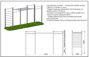 Рукоход с турниками и шведская стенка Central Sport Pro, ARWOK016.1