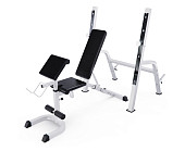 Скамья со стойками под штангу DFC GORILLA с партой для бицепса (белая)
