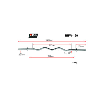 Гриф для штанги Alpin BBW-120, W-образный, 120см 26мм