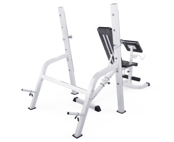 Скамья со стойками под штангу DFC GORILLA с партой для бицепса (белая)