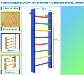 Шведская стенка Dinamika ZSO-000066, 300х100 см (массив.сосна, цветная)