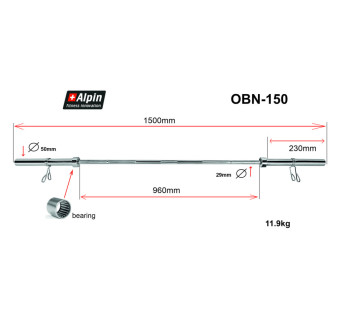 Гриф для штанги Alpin OBN-120 (диаметр 50мм, длина 150см)