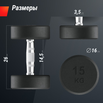 Гантель UNIX Fit PRO (круглая, обрезиненная, 15 кг)