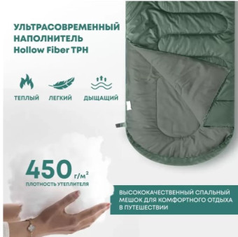 Спальный мешок RSP Sleep 450 BIG R (зелёный, 225x90см, молния справа)