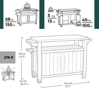Столик для барбекю Keter UNITY XL 207L (графит)