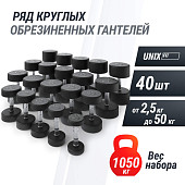 Ряд гантелей круглых UNIX Fit обрезиненные от 2,5 до 50 кг