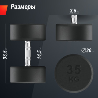 Гантели круглые обрезиненные UNIX Fit PRO (35 кг, 2 шт)