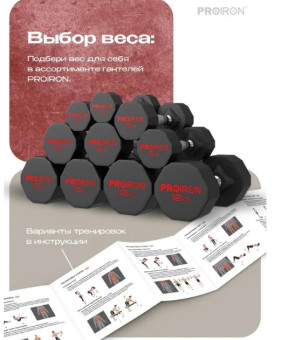 Гантель обрезиненная PROIRON Г1160ОБР (16 кг)