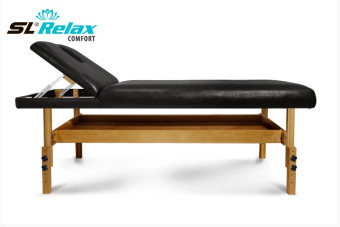 Массажный стол Start Line Relax Comfort черная кожа (светлое дерево)