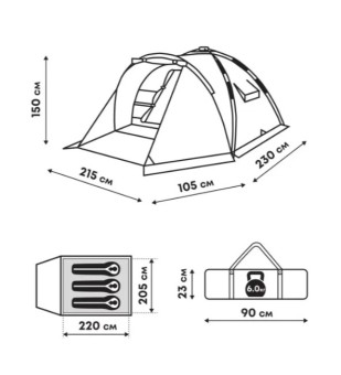 Палатка кемпинговая RSP Narle 3 с автоматическим каркасом (зелёный)