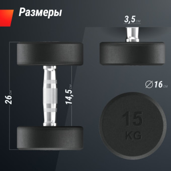 Гантели круглые обрезиненные UNIX Fit PRO (15 кг, 2 шт)