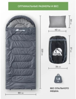 Спальный мешок RSP Sleep 250 R (серый, 220x80см, молния справа)