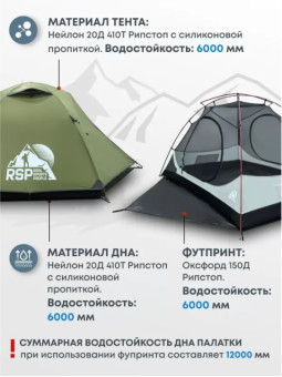 Палатка 2-местная RSP Lark 2 Ultralight (оливково-зеленый)