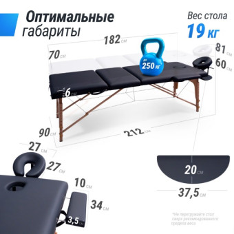 Массажный стол UNIX Standard 3 Section (Черный)